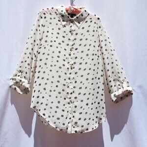 AB Studio Black White Polka Dot Button Up Women's Blouse (XL)
